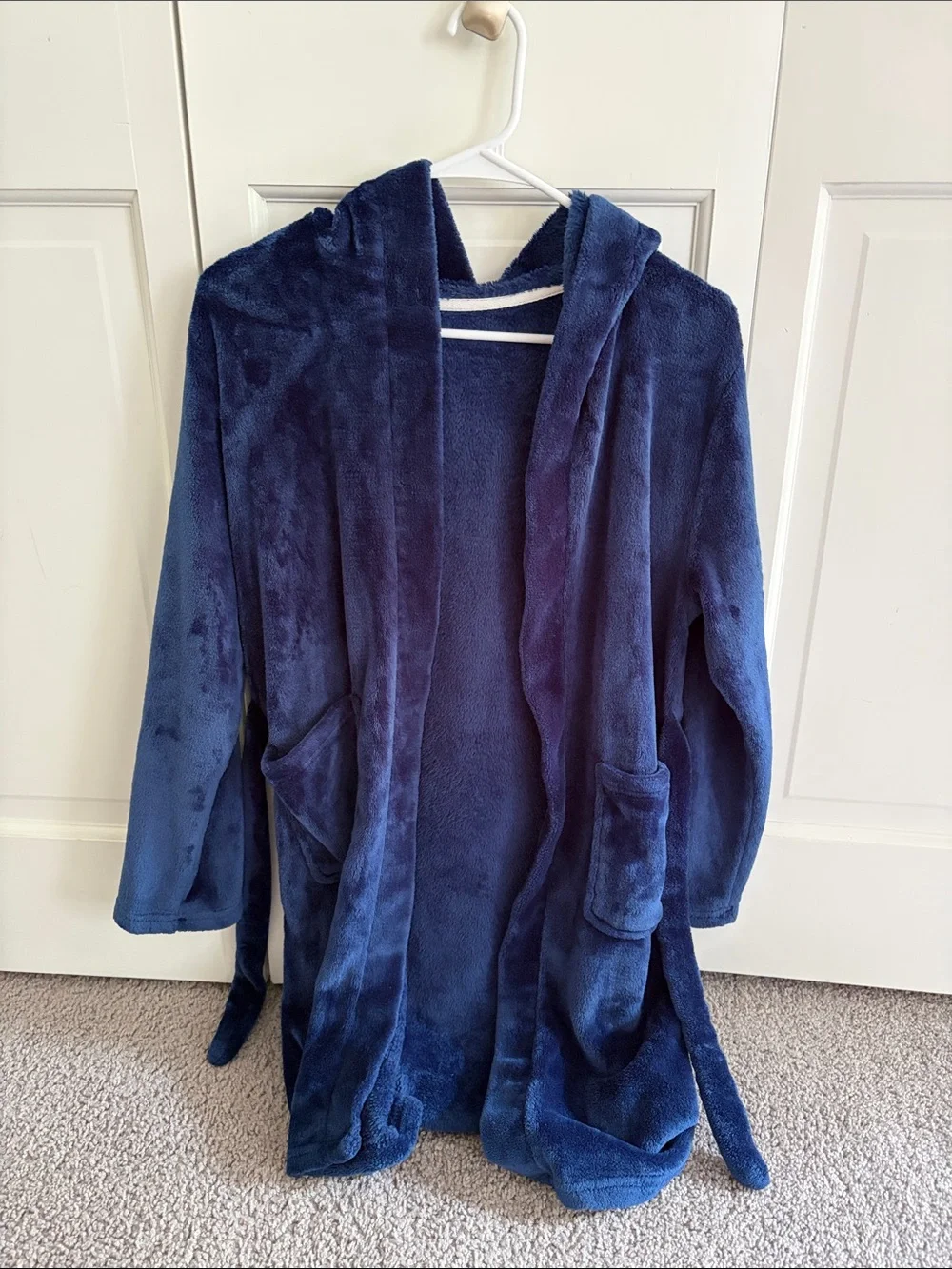 Lands' End Kids Plush Hooded Robe - Deep Blue